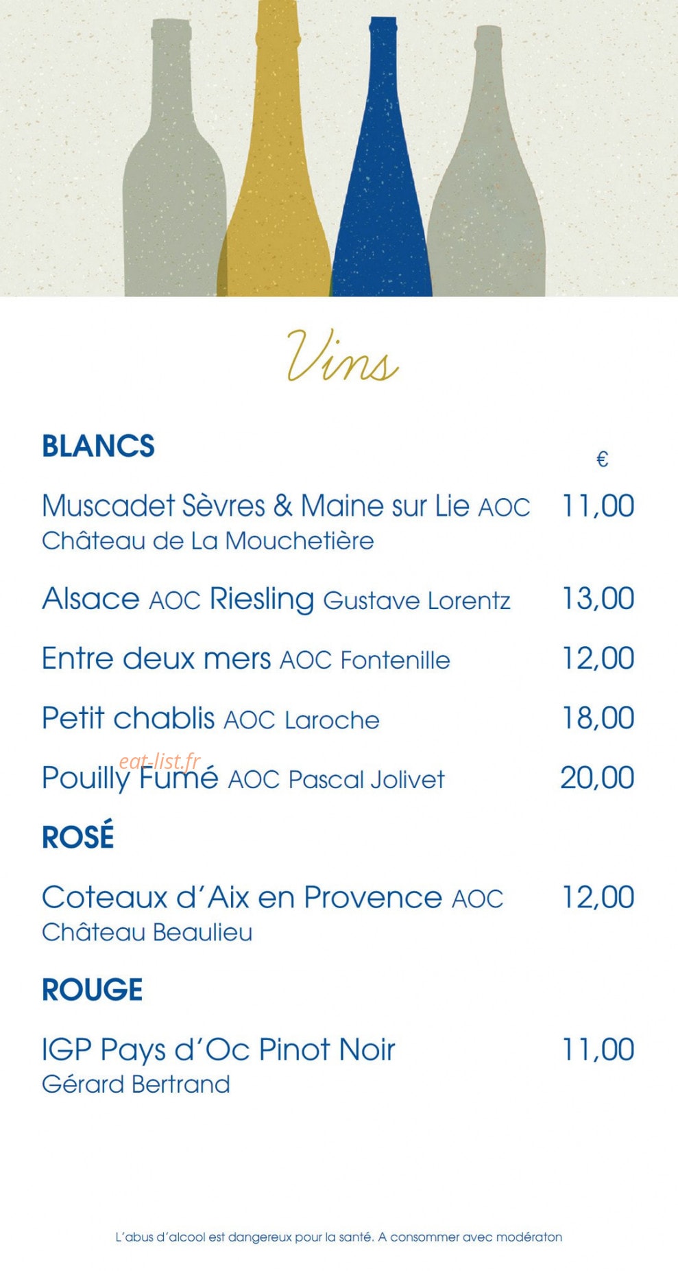 Carte et menu de La Criée à Bonneuil sur Marne — Les vins
