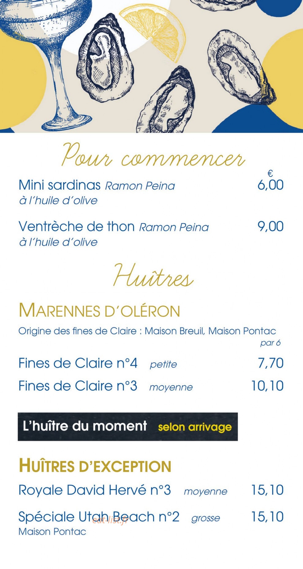 Carte et menu de La Criée à Bonneuil sur Marne — Les huîtres à emporter