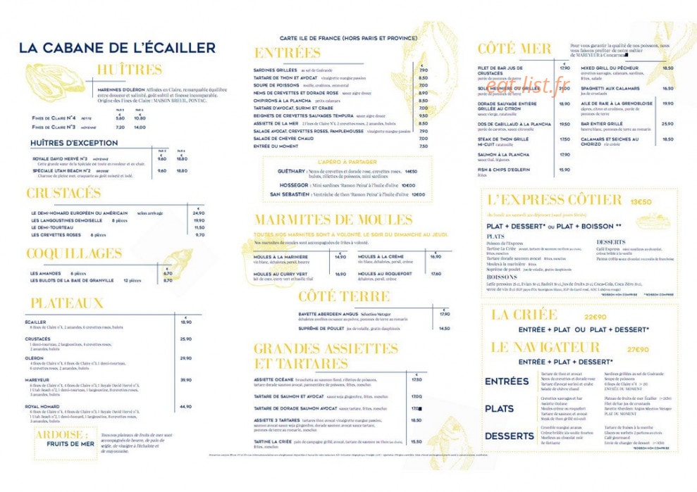 Carte et menu de La Criée à Bonneuil sur Marne — Les huîtres, entrées,...