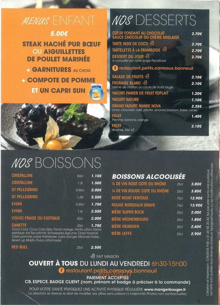 Les Petits Carreaux — carte page 4