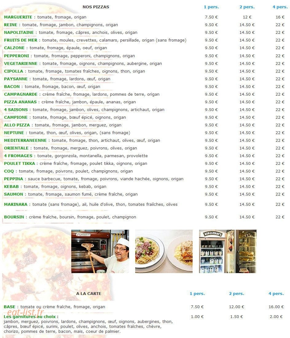 Allo pizza service — carte page 1