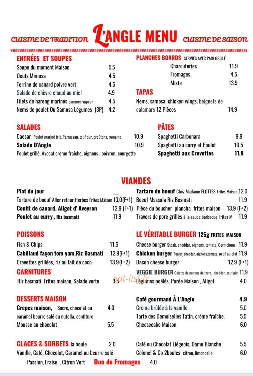 Bistrot A L’ angle — carte page 1