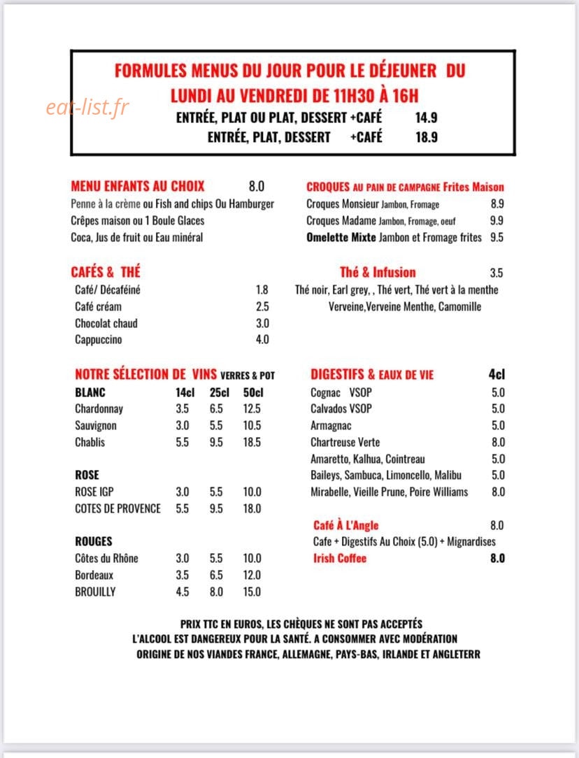Bistrot A L’ angle — carte page 2