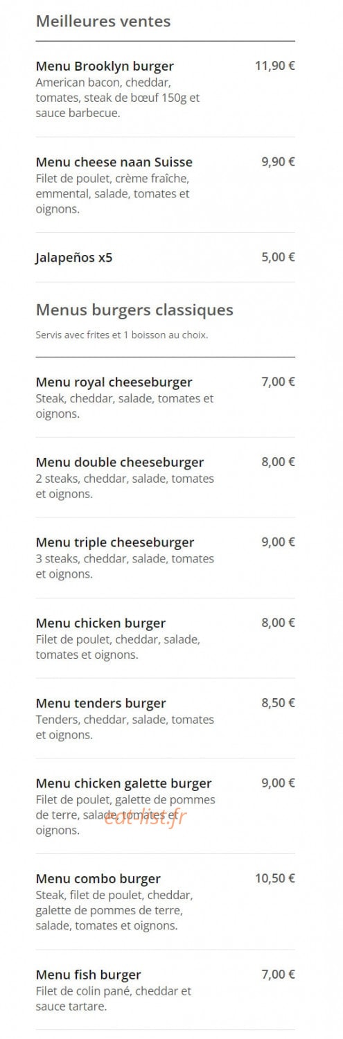 Desi burger — carte page 1