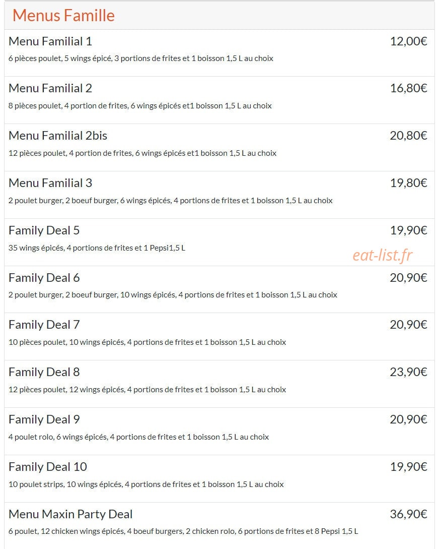 Maxin Chicken — carte page 2
