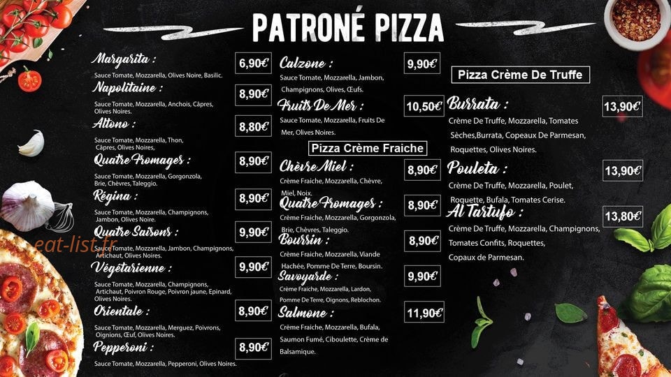 Patrone Pizza — carte page 1