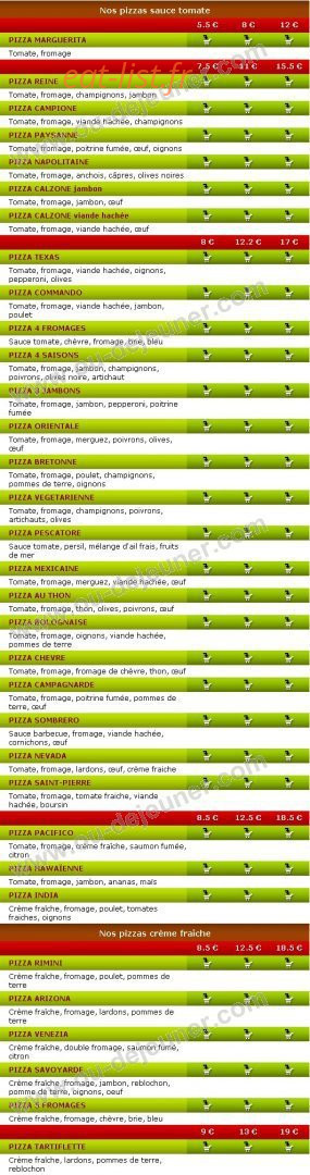 Pizza Express — carte page 1