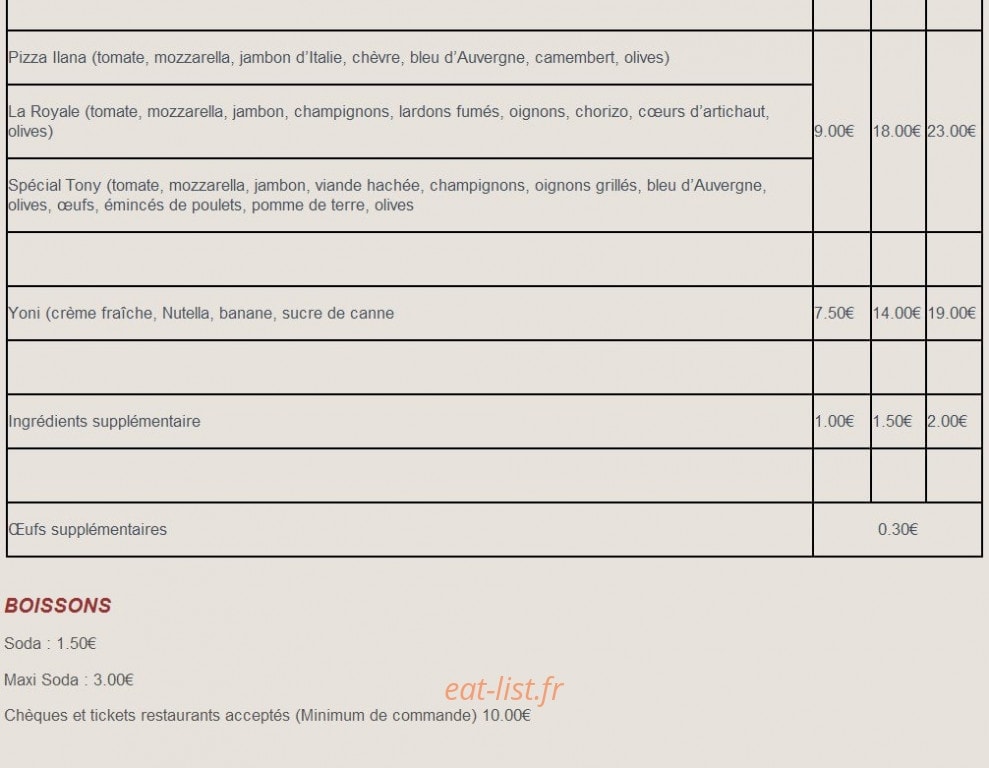 Pizza Tony — carte page 3