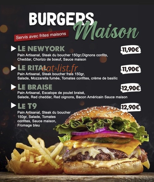 Carte et menu de T9 Foodies & Grill à Vitry sur Seine — Les burgers maison