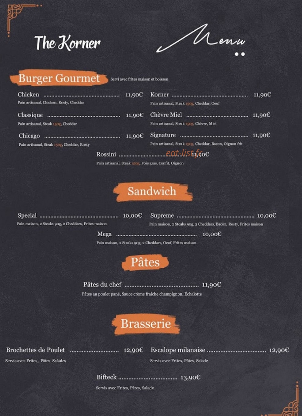 The Korner — carte page 1
