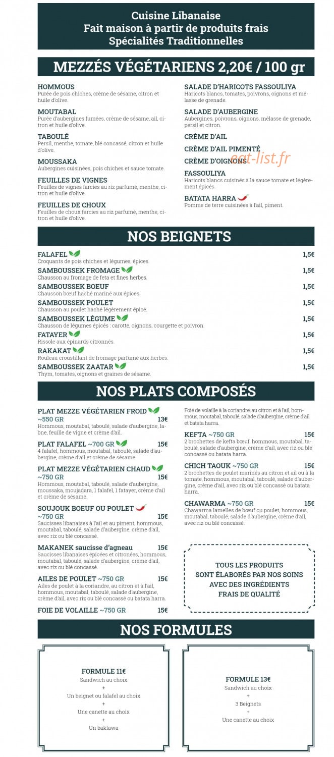 Au Libanais de Saint-Maurice — carte page 1