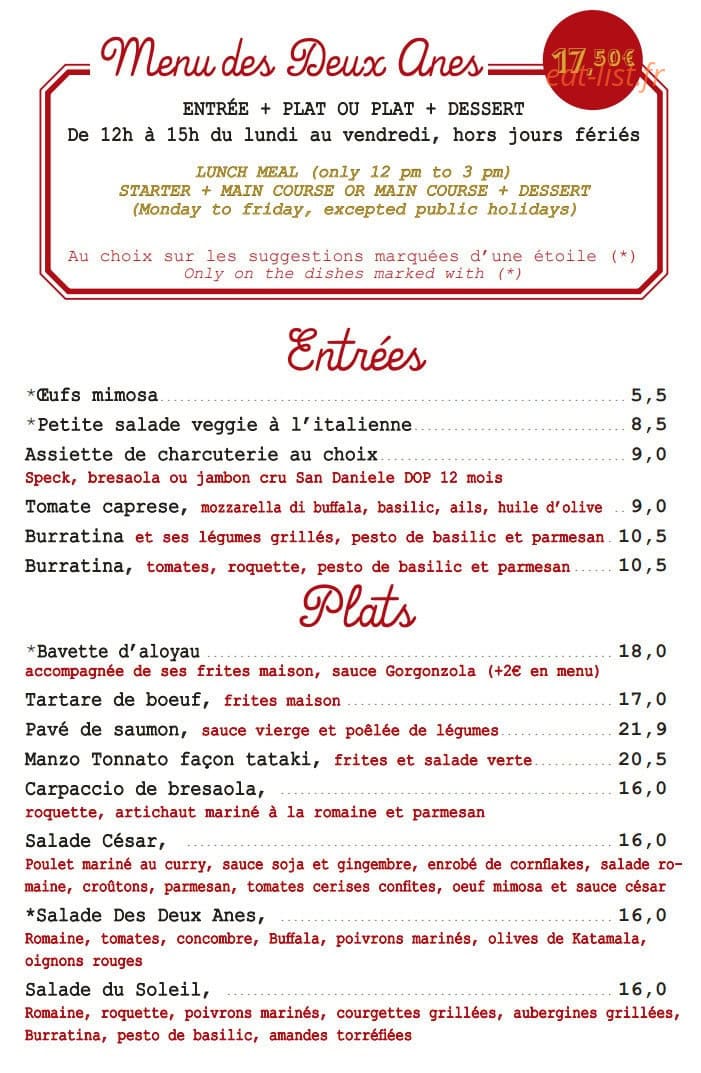 Aux Deux Ânes — carte page 1