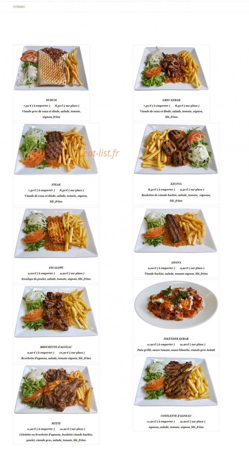 Carte et menu de Délices Méditerranéens à Saint Maurice — Les grillades