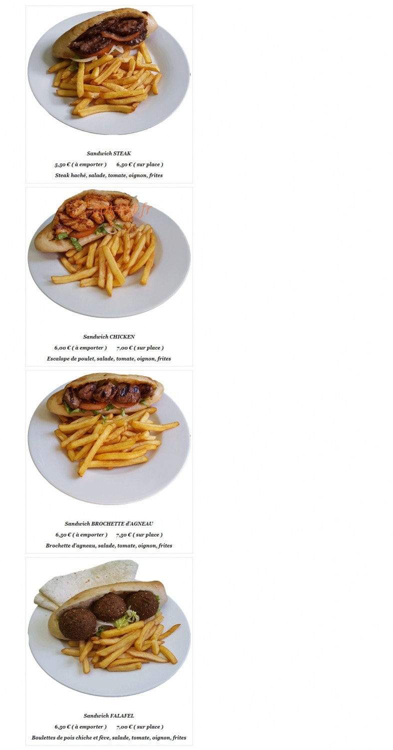 Carte et menu de Délices Méditerranéens à Saint Maurice — Les sandwichs suite
