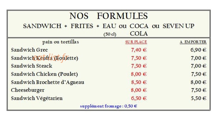 Carte et menu de Délices Méditerranéens à Saint Maurice — Les formules