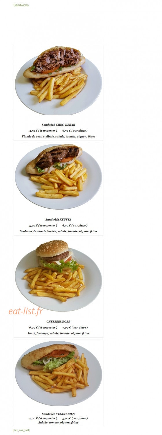 Carte et menu de Délices Méditerranéens à Saint Maurice — Les sandwichs