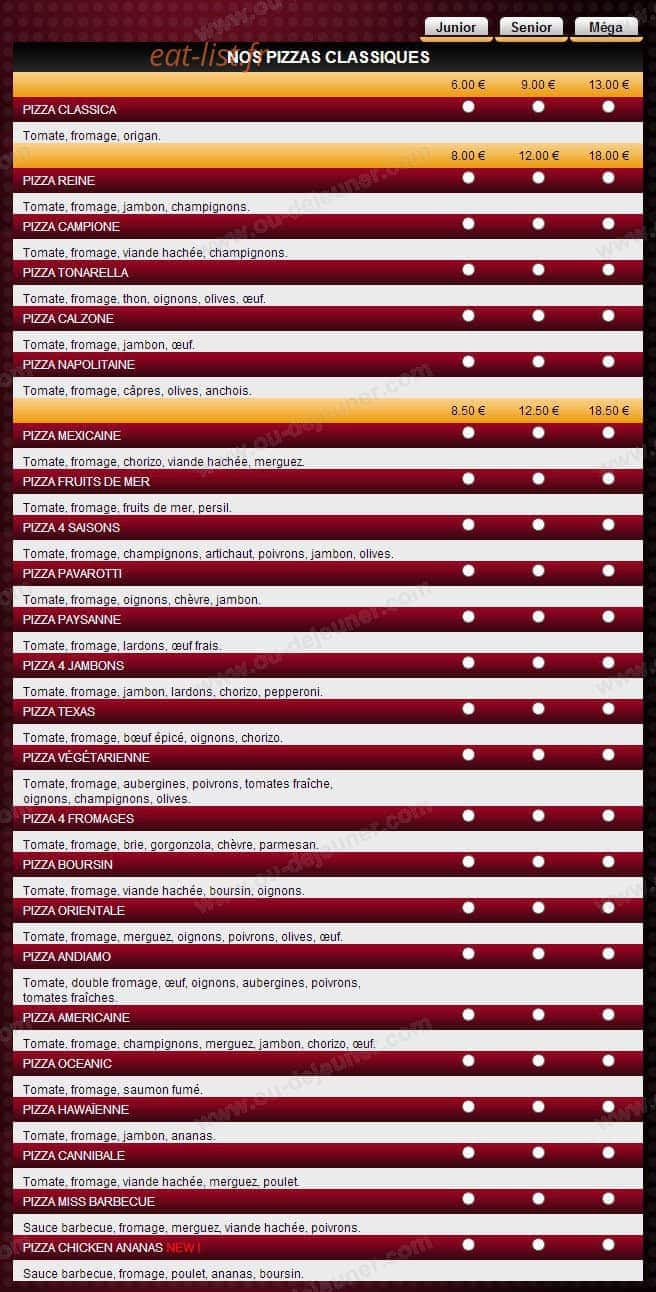 Pizza Andiamo 54 — carte page 1