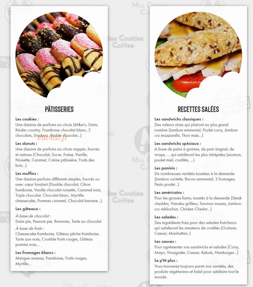 Miss Cookies Coffee — carte page 1