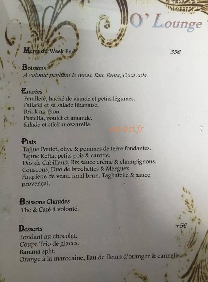 O' Lounge — carte page 1