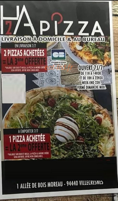H2A Pizza — carte page 1