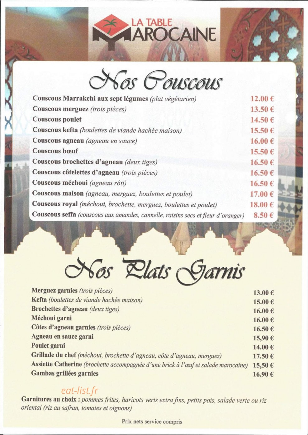 La Table Marocaine — carte page 2