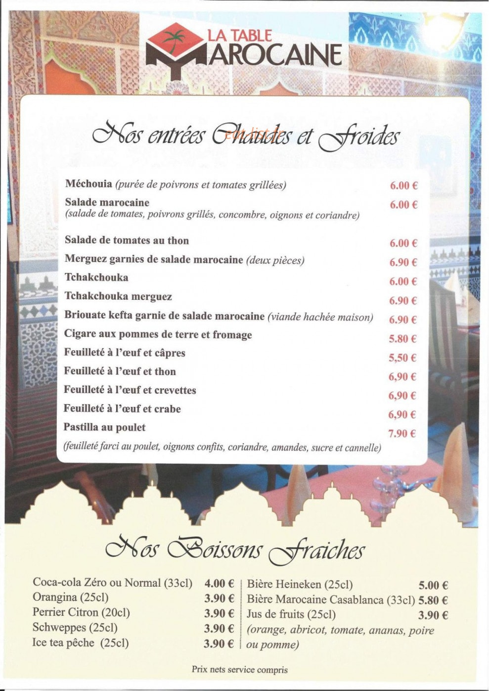 La Table Marocaine — carte page 1