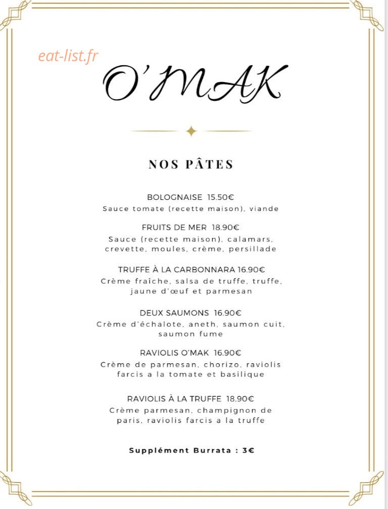 O'mak Ristorante — carte page 5