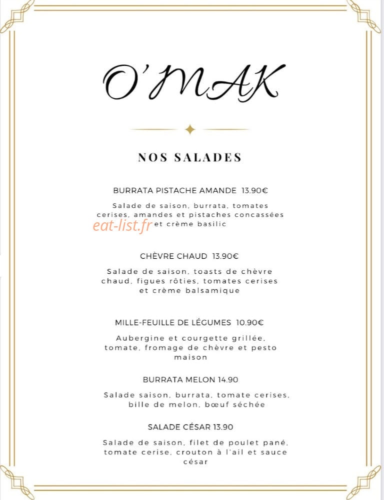 O'mak Ristorante — carte page 7