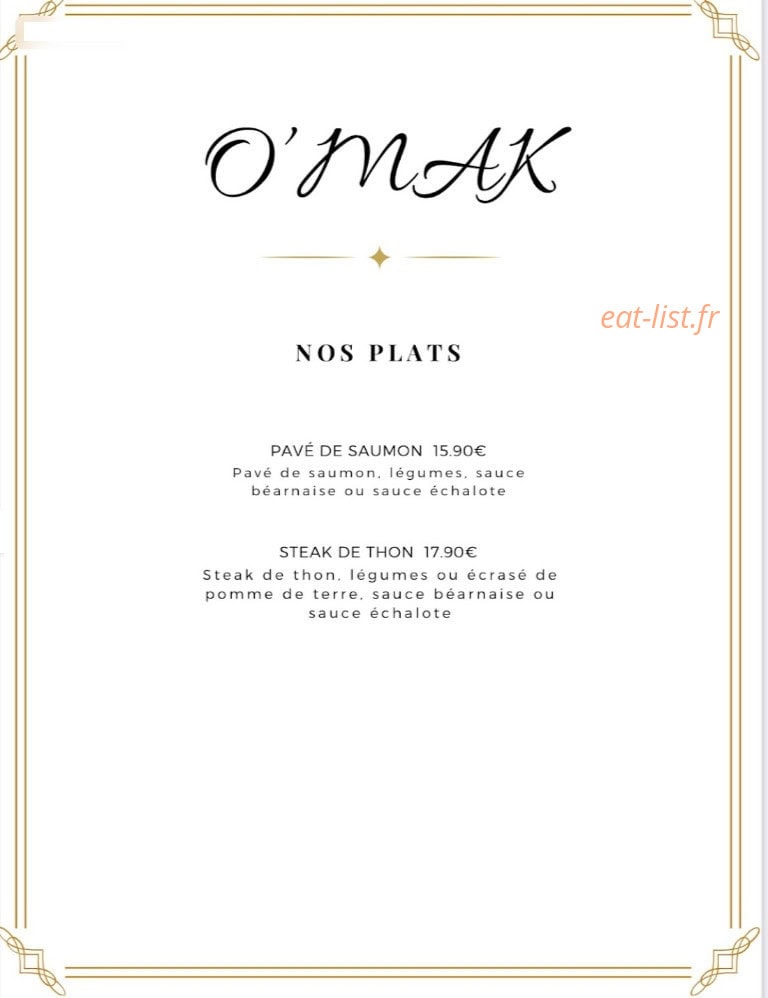 O'mak Ristorante — carte page 2