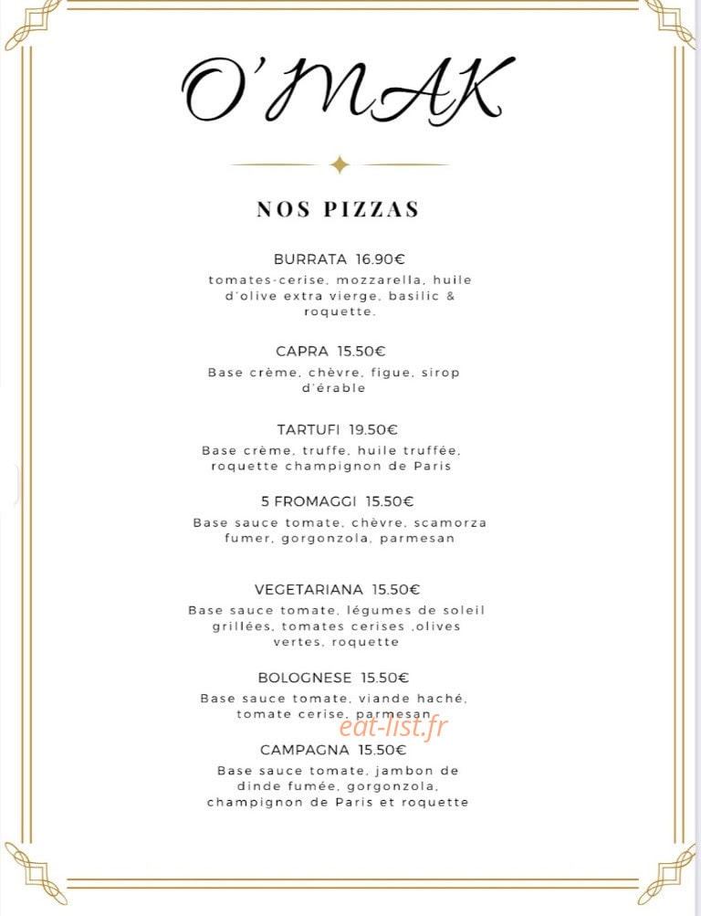 O'mak Ristorante — carte page 3