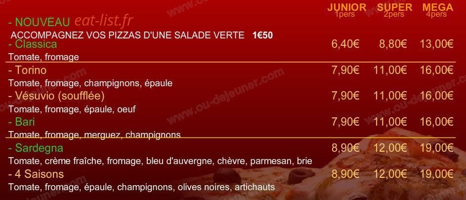 Pizza Service — carte page 2