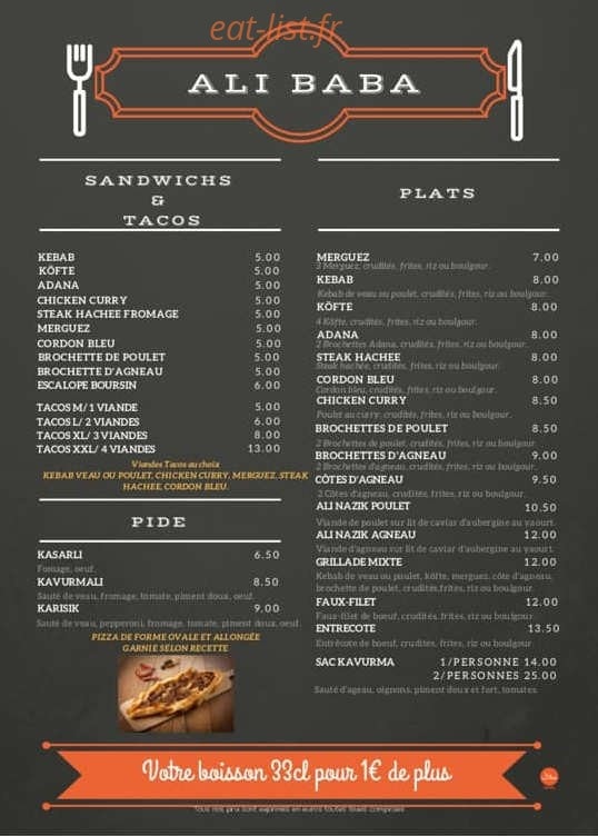 Restaurant Ali Baba — carte page 1