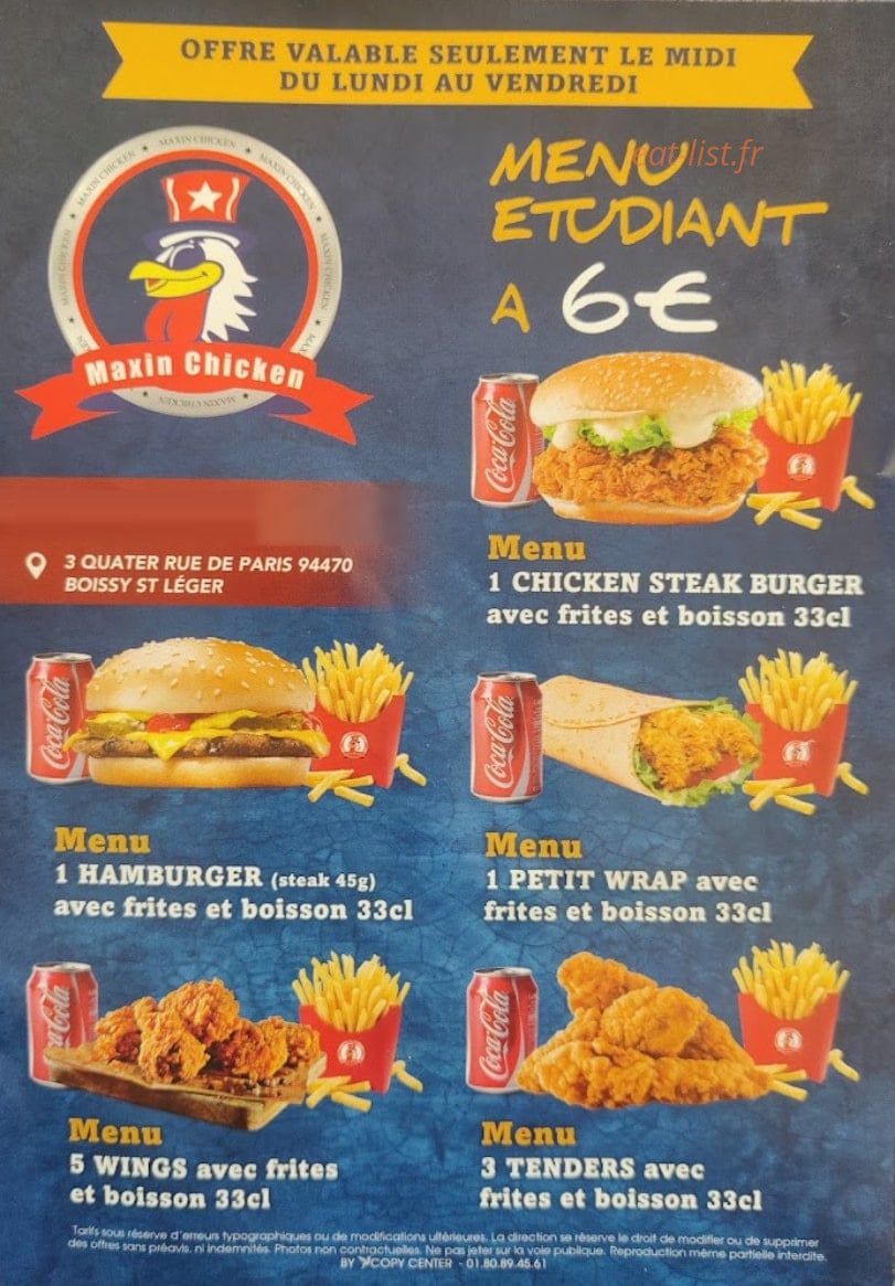 Maxin chicken — carte page 1
