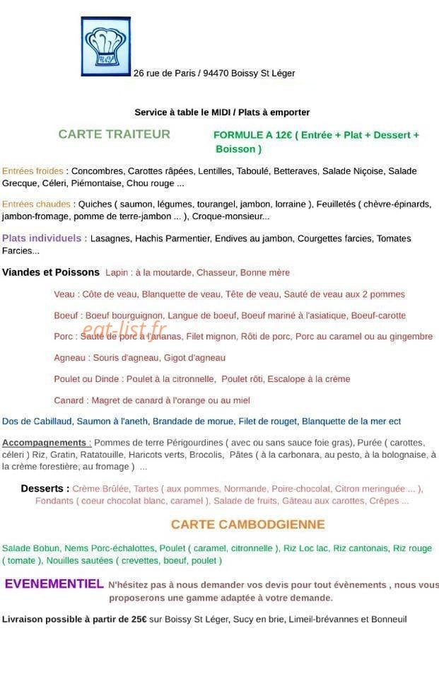T'Traiteur — carte page 1