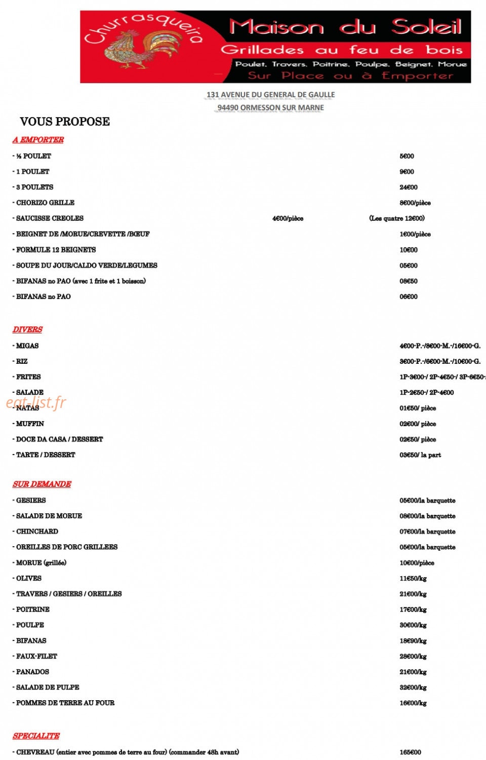 La Maison Du Soleil — carte page 2