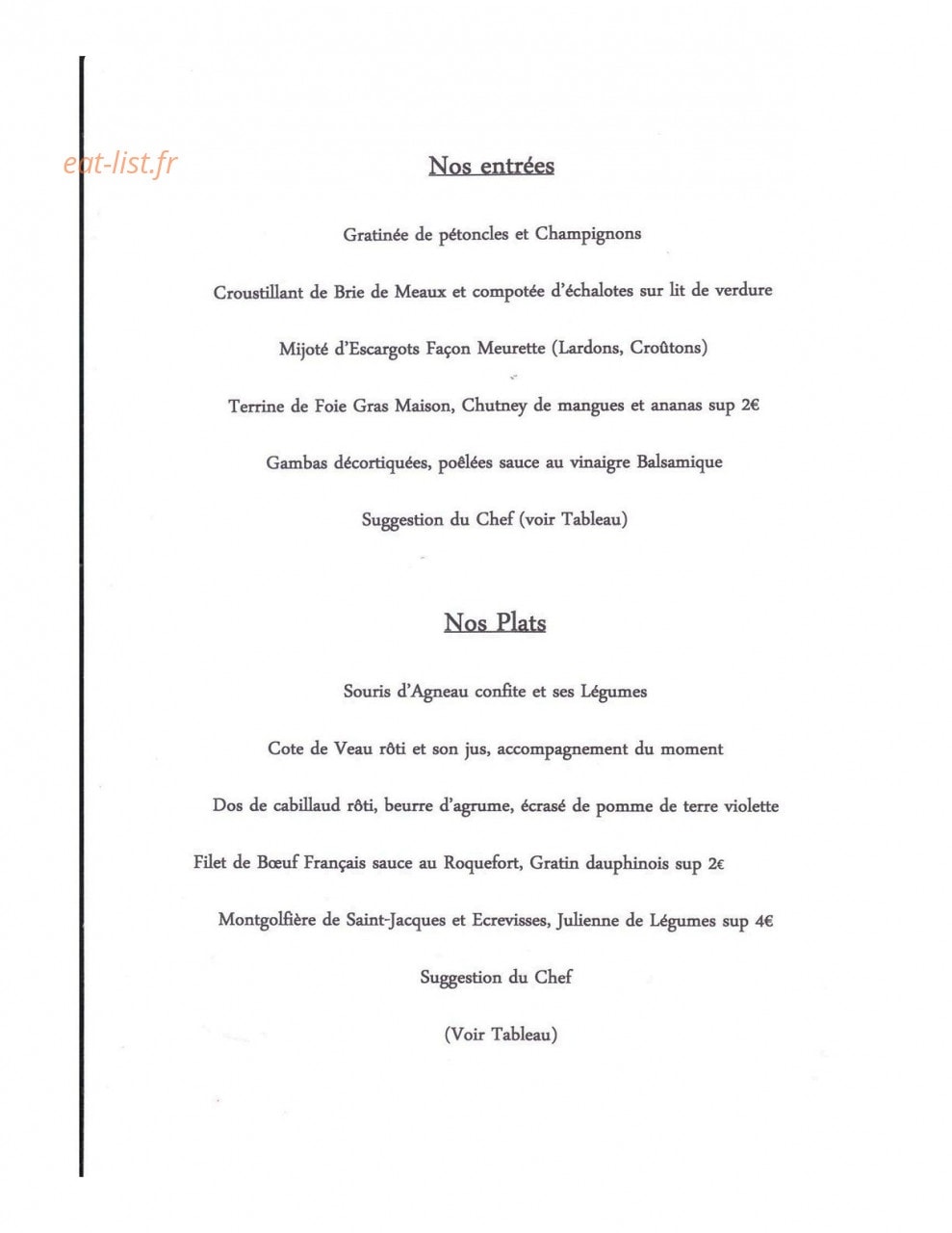 A la Maison — carte page 1
