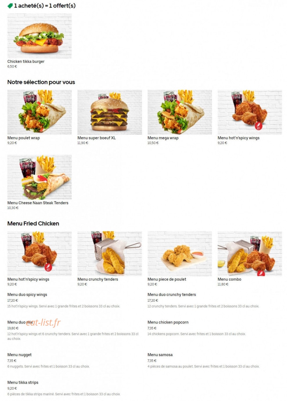 Big Chicken — carte page 1