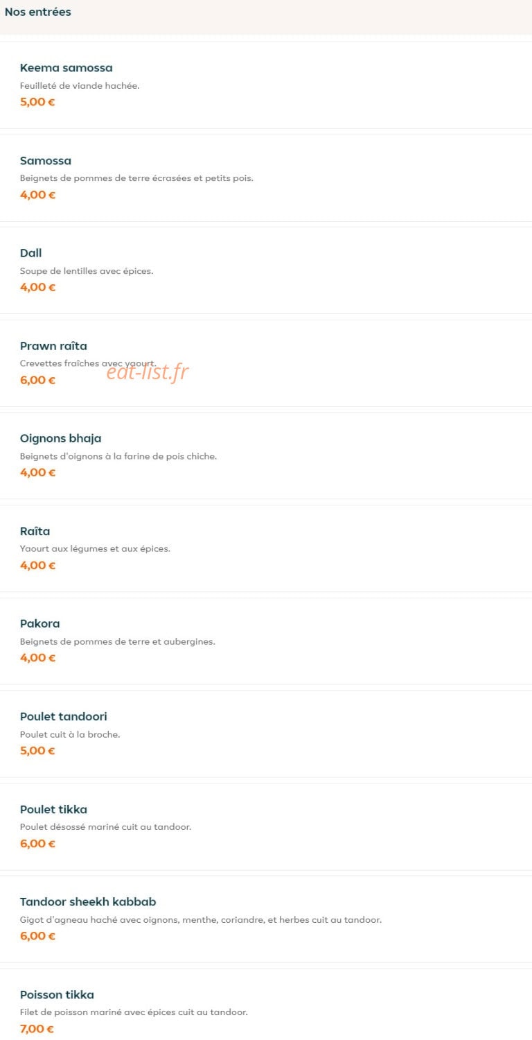 Bol'ly Indian Food — carte page 1