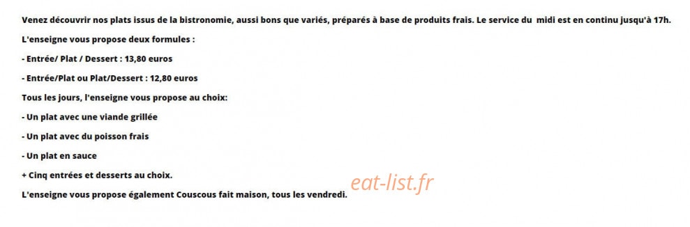 Carte et menu de Brasserie de la Mairie à Champigny sur Marne — Les menus
