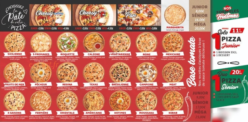 Hotimes Pizza — carte page 1