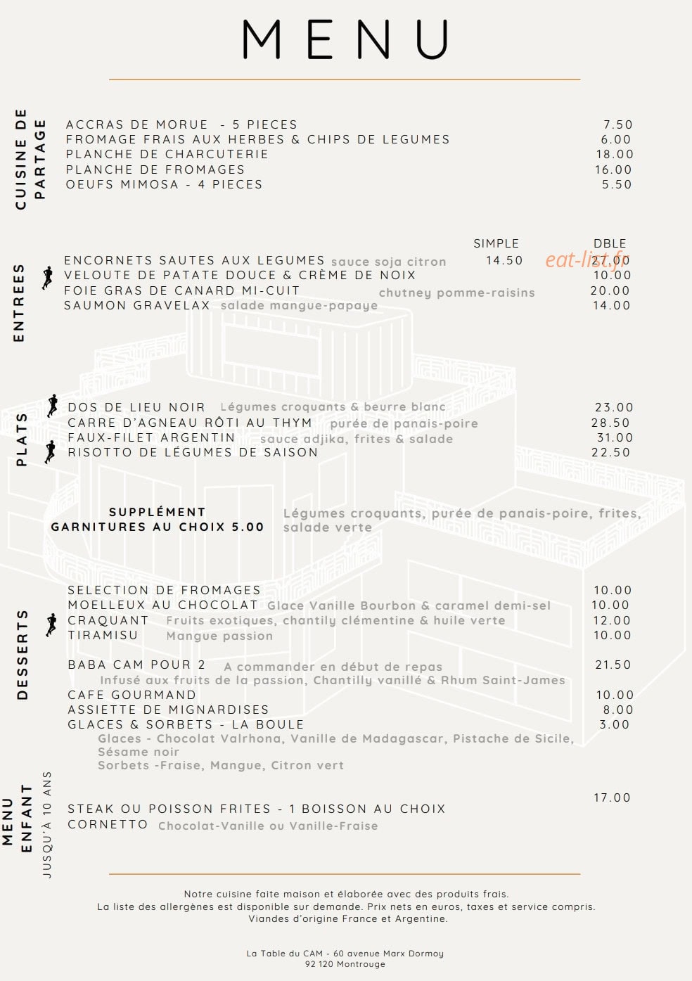 La Table du Cam — carte page 1
