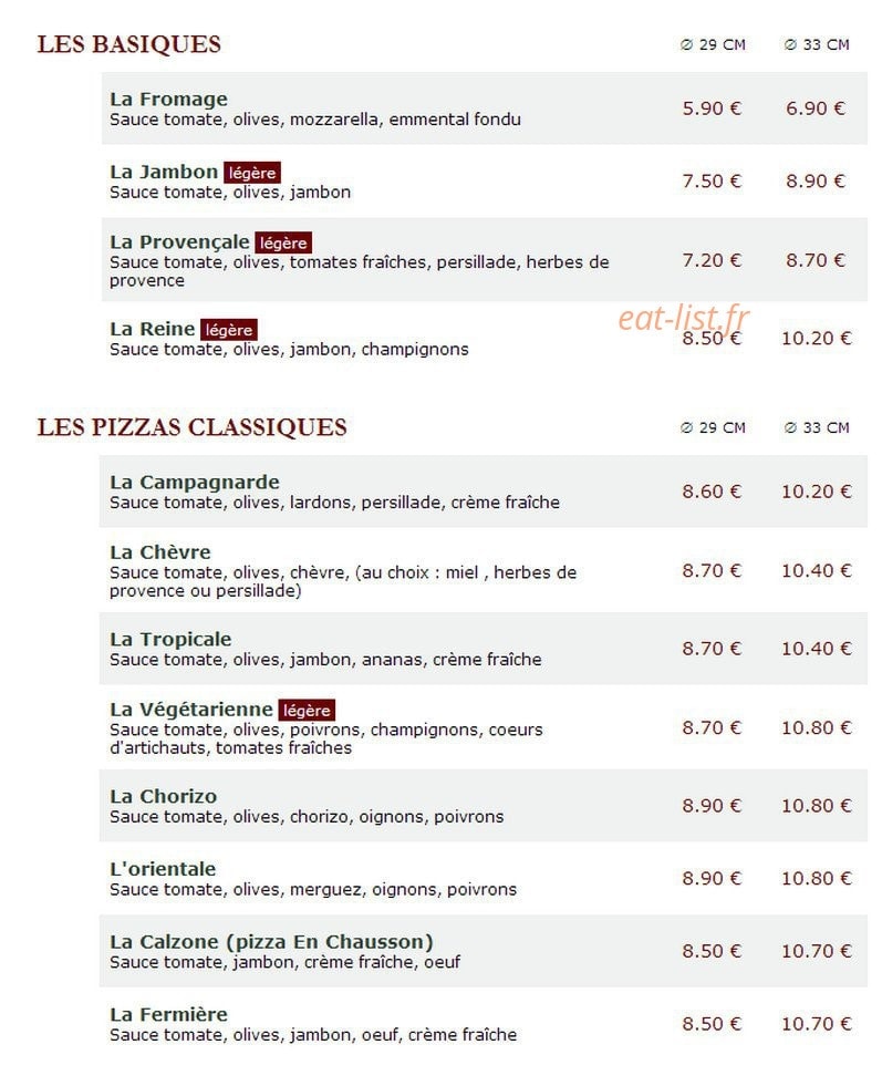 Le Kiosque à Pizzas — carte page 1