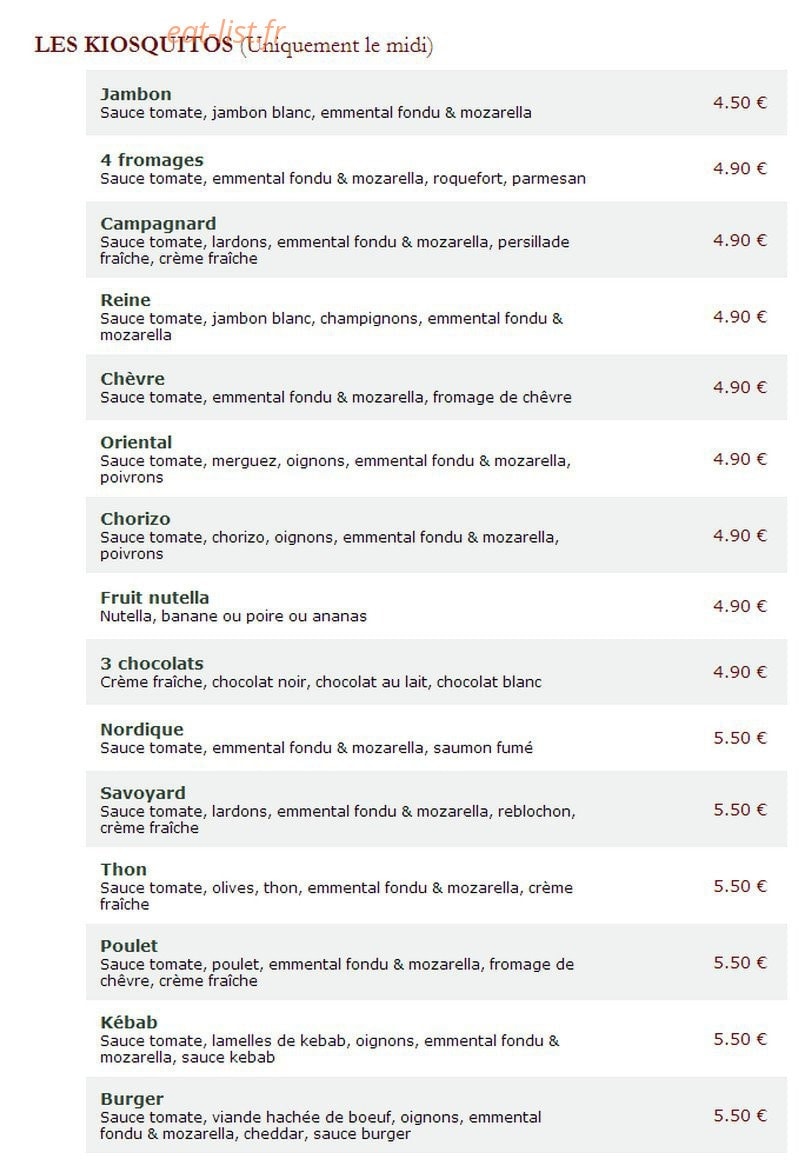 Le Kiosque à Pizzas — carte page 4