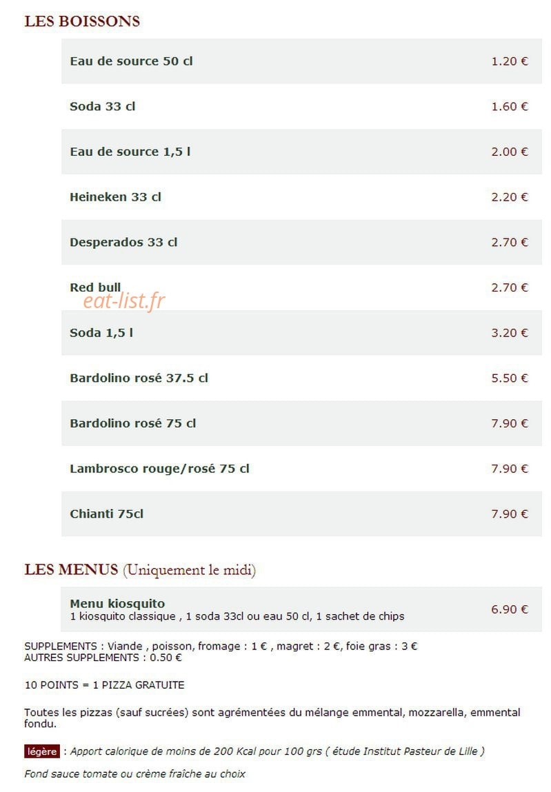 Le Kiosque à Pizzas — carte page 6