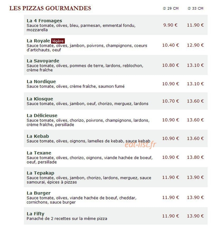 Le Kiosque à Pizzas — carte page 2