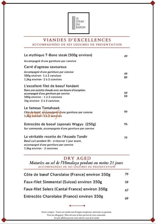 Le Steak du Baron — carte page 3