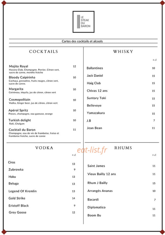 Le Steak du Baron — carte page 5