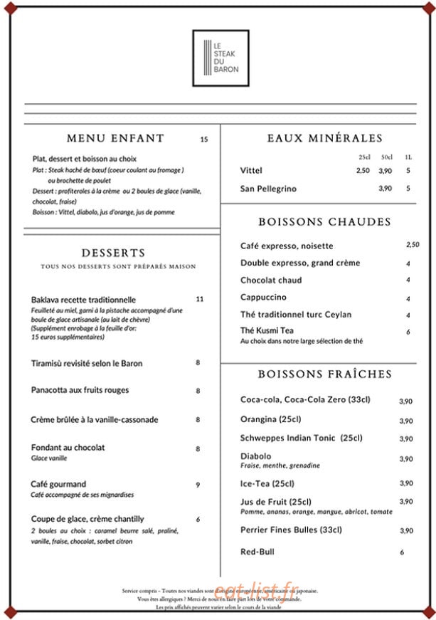 Le Steak du Baron — carte page 2
