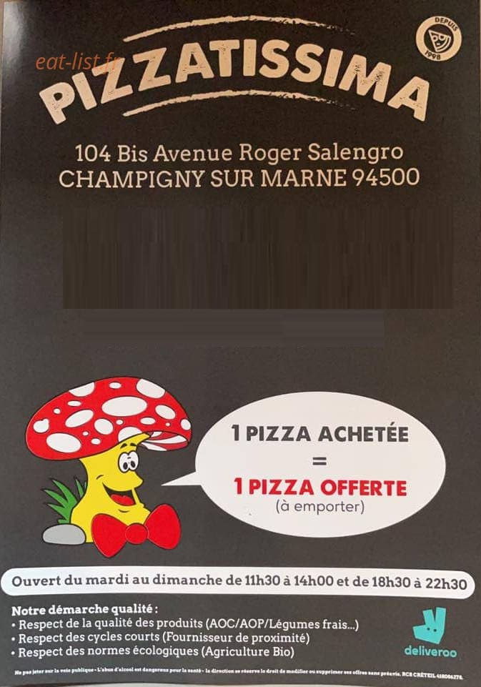 Les fanas de Pizzatissima — carte page 1
