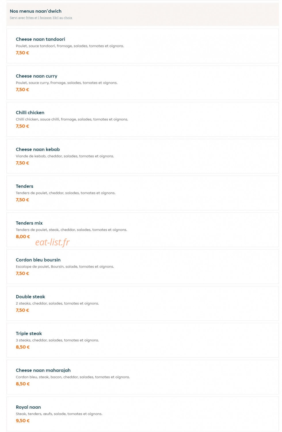 Naan Stop Pizza — carte page 7